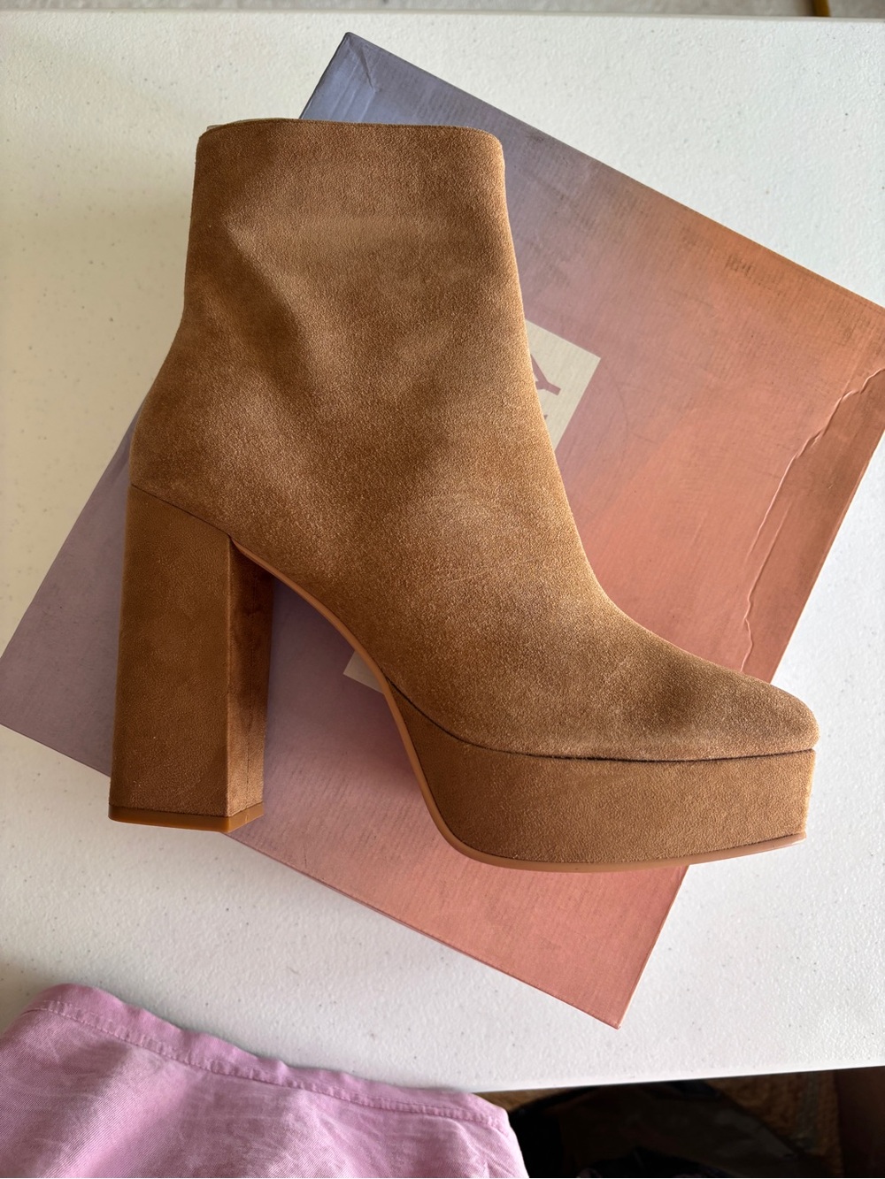 Women’s Suede Platform Ankle Boot in Cognac Brown